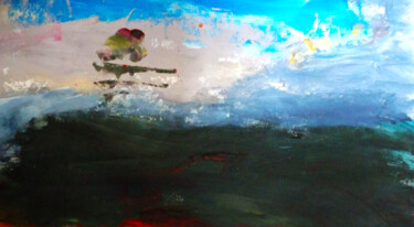 Painting titled "Paysage ciel et pin" by Aymeric Du Heysel, Original Artwork, Acrylic Mounted on Wood Stretcher frame