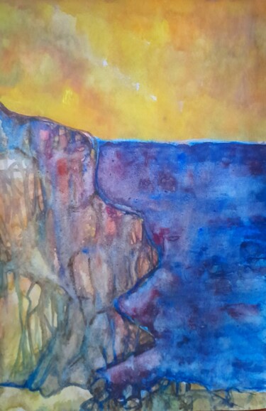 Painting titled "yellow sky" by Alexey Zhucovsky, Original Artwork, Watercolor