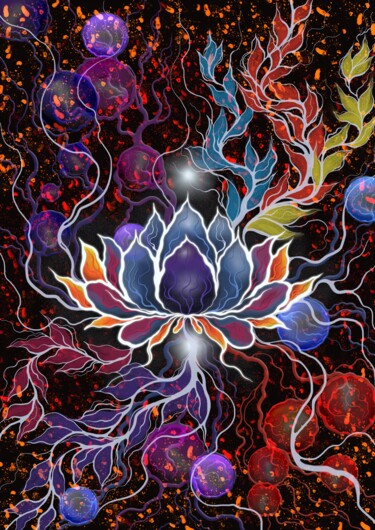 Radiant Lotus Harmony: Abstract Expressionist Artwork Digital Arts titled "Radiant Lotus Harmo…" by Alina Neilande, Original Artwork, Digital Painting