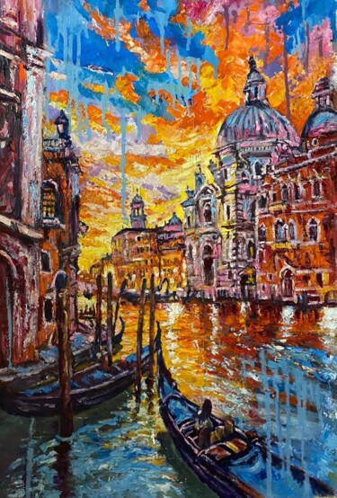 Картина под названием "Venice at sunset" - Oksana Almiz, Подлинное произведение искусства, Масло