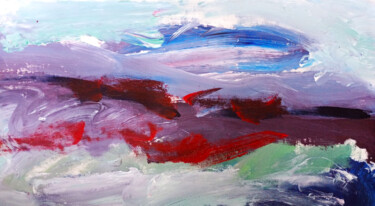 Painting titled "Paysage rouge bleu…" by Aymeric Du Heysel, Original Artwork, Acrylic Mounted on Wood Stretcher frame