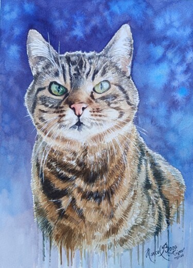 Peinture intitulée "Portrait de chat" par Marcel Boos, Œuvre d'art originale, Aquarelle