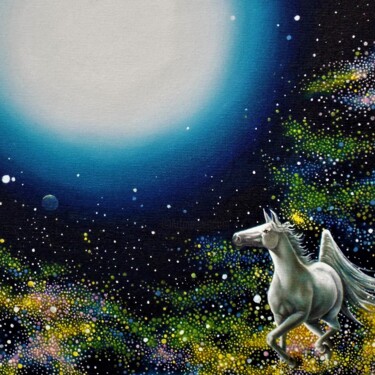 绘画 标题为“Cosmic Horse” 由Nil Cavalcante, 原创艺术品, 油 安装在木质担架架上