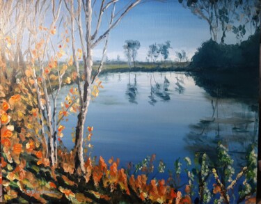 Painting titled "La Meuse en automne…" by Olivier Blondeau, Original Artwork, Oil