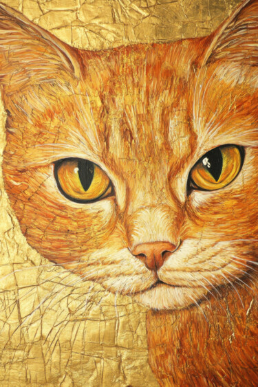 绘画 标题为“Golden Cat Portrait” 由Aliaksandra Hardziuk, 原创艺术品, 丙烯