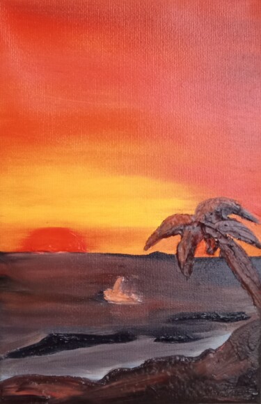 sunset on the island on the hottest day 绘画 标题为“sunset on the islan…” 由Laura Bogatyreva, 原创艺术品, 油 安装在木质担架架上