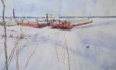 Peinture intitulée "Паромы на отдыхе. (…" par Irina Karnusina, Œuvre d'art originale, Aquarelle