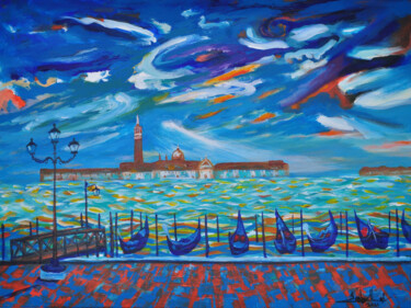 Painting titled "Autumn In Venice" by Zelie Alice, Original Artwork, Acrylic Mounted on Wood Stretcher frame