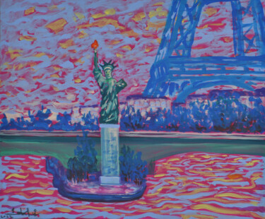Ile aux Cygnes Peinture intitulée "Ile aux Cygnes" par Zelie Alice, Œuvre d'art originale, Acrylique Monté sur Châssis en bois