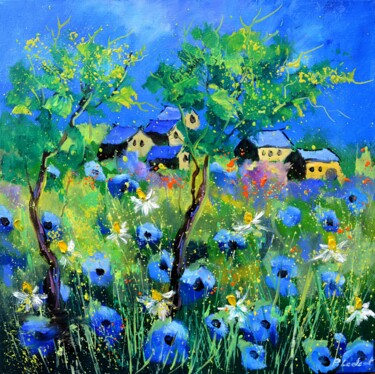 绘画 标题为“A few cottages amid…” 由Pol Ledent, 原创艺术品, 油 安装在木质担架架上