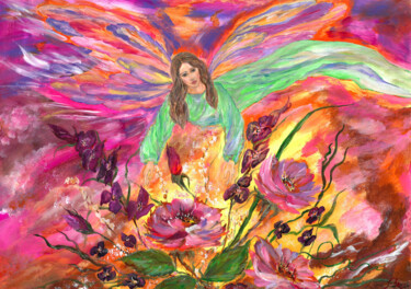 The Spirit of Flowers: Enchanting Fairy Art Картина под названием "The Spirit of Flowe…" - Inessa Lightart, Подлинное произведение искусства, Акрил