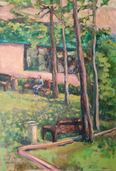 绘画 标题为“Morning coffee in t…” 由Irina Lopuh, 原创艺术品, 油 安装在木质担架架上