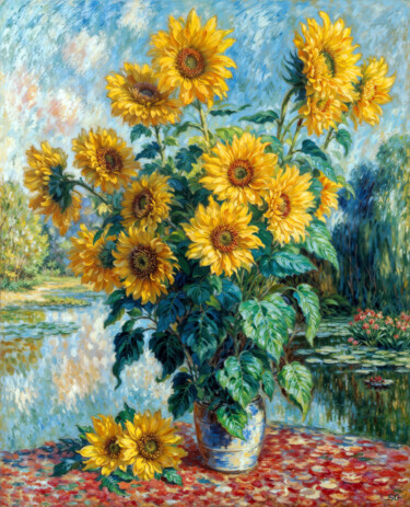 제목이 "Sunflowers in a vas…"인 디지털 아트 Sergei Gundorov로, 원작, 디지털 페인팅