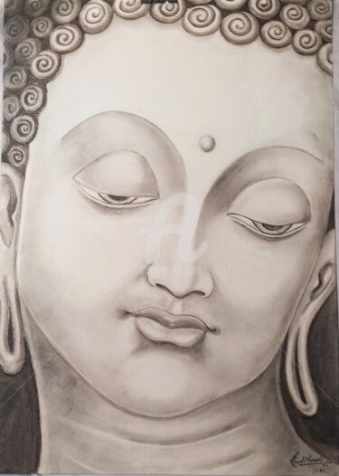 제목이 "The Face of Buddha"인 그림 Kunal Nandi로, 원작, 숯