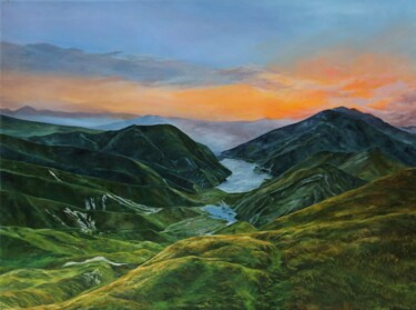 "Горное озеро Чечни" başlıklı Tablo Deniza Akt tarafından, Orijinal sanat, Petrol artwork_cat. üzerine monte edilmiş