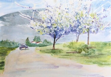 Painting titled "Where life blooms" by Liudmila Stamatova, Original Artwork, Watercolor Mounted on Wood Stretcher frame