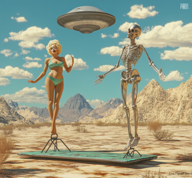 Digital Arts titled ""I Forgot my sunscr…" by Pointless Pixels, Original Artwork, AI generated image Mounted on Wood Stretch…