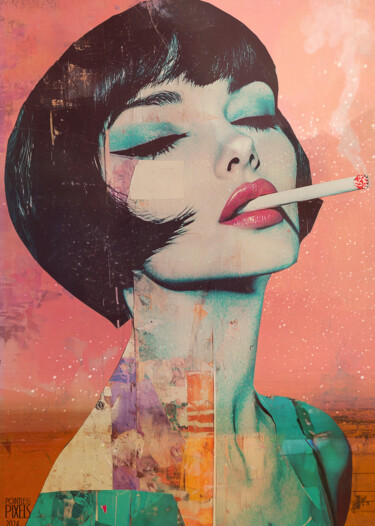 Digital Arts titled "Cyd Charisse" by Pointless Pixels, Original Artwork, AI generated image Mounted on Wood Stretcher frame