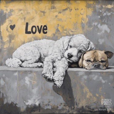 Digital Arts titled ""Love"" by Pointless Pixels, Original Artwork, AI generated image Mounted on Wood Stretcher frame