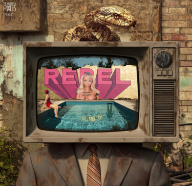 Digital Arts titled "REBEL" by Pointless Pixels, Original Artwork, AI generated image Mounted on Wood Stretcher frame
