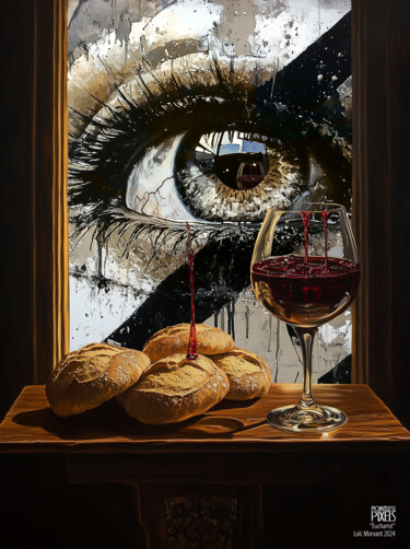 Digital Arts titled "Eucharist" by Pointless Pixels, Original Artwork, AI generated image Mounted on Wood Stretcher frame