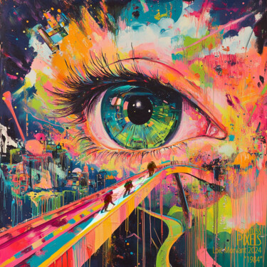 Digital Arts titled "EYE V1" by Pointless Pixels, Original Artwork, AI generated image Mounted on Wood Stretcher frame