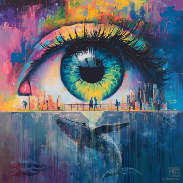 Digital Arts titled "EYE V3" by Pointless Pixels, Original Artwork, AI generated image Mounted on Wood Stretcher frame