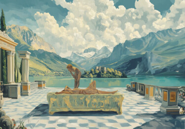 Digital Arts titled "Daybreak" by Pointless Pixels, Original Artwork, AI generated image Mounted on Wood Stretcher frame