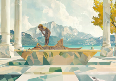 Digital Arts titled "Daybreak v2" by Pointless Pixels, Original Artwork, AI generated image Mounted on Wood Stretcher frame