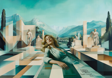 Digital Arts titled "Karel's Dream" by Pointless Pixels, Original Artwork, AI generated image Mounted on Wood Stretcher frame