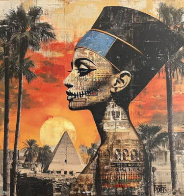 Digital Arts titled "NEFERTITI 5000" by Pointless Pixels, Original Artwork, AI generated image Mounted on Wood Stretcher fra…