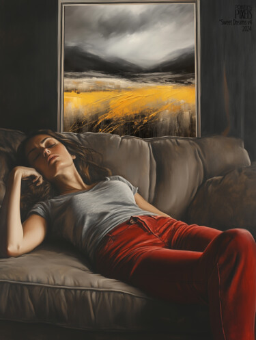 Digital Arts titled "Sweet Dreams v5" by Pointless Pixels, Original Artwork, AI generated image Mounted on Wood Stretcher fr…