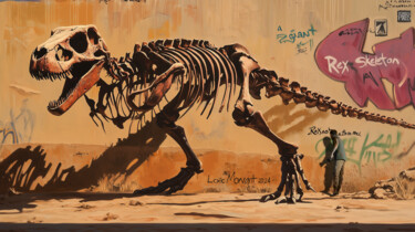 Digital Arts titled "T Rex Tag" by Pointless Pixels, Original Artwork, AI generated image Mounted on Wood Stretcher frame