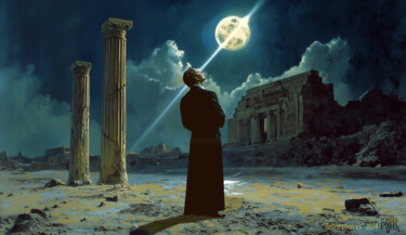 Digital Arts titled "Redemption" by Pointless Pixels, Original Artwork, AI generated image Mounted on Wood Stretcher frame