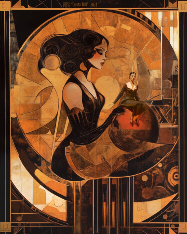 Digital Arts titled "Crystal Ball" by Pointless Pixels, Original Artwork, AI generated image Mounted on Wood Stretcher frame