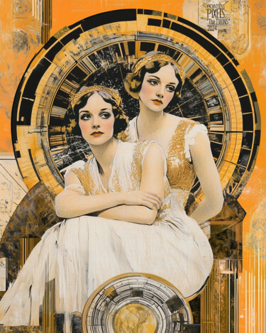 Digital Arts titled "TWINS" by Pointless Pixels, Original Artwork, AI generated image Mounted on Wood Stretcher frame