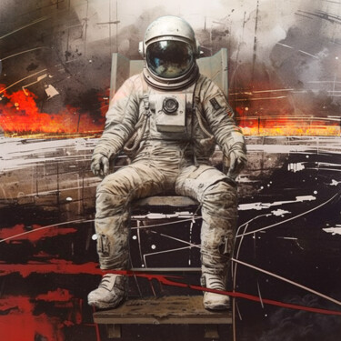 Digital Arts titled "Burning OUT v1" by Pointless Pixels, Original Artwork, AI generated image Mounted on Wood Stretcher fra…