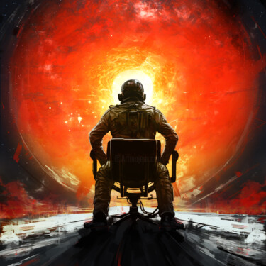Digital Arts titled "Burning OUT v2" by Pointless Pixels, Original Artwork, AI generated image Mounted on Wood Stretcher fra…