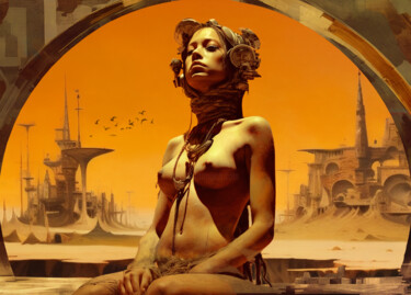 Digital Arts titled "Dune 3023" by Pointless Pixels, Original Artwork, AI generated image Mounted on Wood Stretcher frame