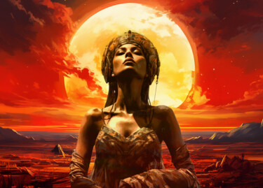 Digital Arts titled "Sun Goddess" by Pointless Pixels, Original Artwork, AI generated image Mounted on Wood Stretcher frame