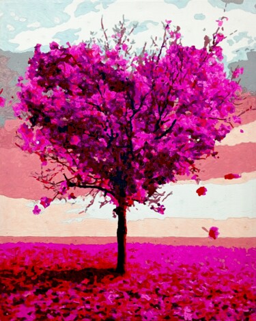 Painting titled "The Heart Tree" by Anatolii Rabkov, Original Artwork, Acrylic Mounted on Wood Stretcher frame