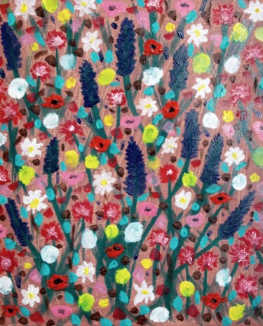 Pittura intitolato "field of wildflowers" da Laura Bogatyreva, Opera d'arte originale, Olio Montato su Telaio per barella in…