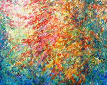 Painting titled "Autumn’s Embrace" by Mariusz Kaldowski, Original Artwork, Acrylic Mounted on Wood Stretcher frame