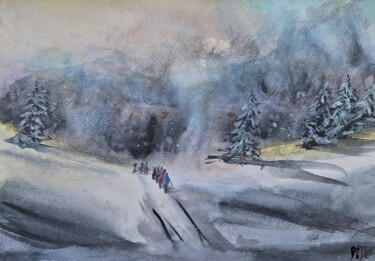 Peinture intitulée "Randonnée dans la n…" par Pascale Coutoux, Œuvre d'art originale, Aquarelle