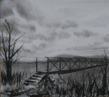 Pittura intitolato "petit pont en campa…" da Jean-Marc Quilichini, Opera d'arte originale, Inchiostro