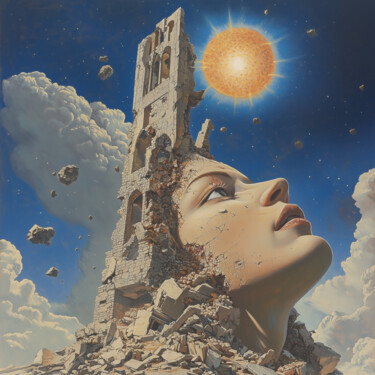 Digital Arts titled "“Ascension”" by Pointless Pixels, Original Artwork, AI generated image Mounted on Wood Stretcher frame