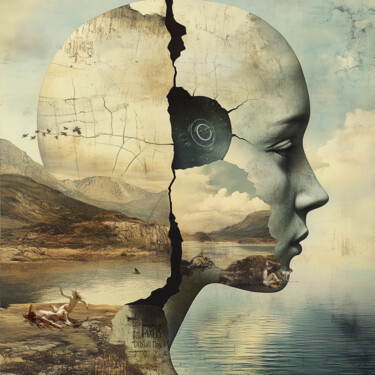 Digital Arts titled "HEAD" by Pointless Pixels, Original Artwork, AI generated image Mounted on Wood Stretcher frame