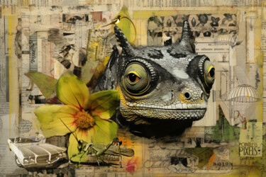 Digital Arts titled "Cameleon" by Pointless Pixels, Original Artwork, AI generated image Mounted on Wood Stretcher frame
