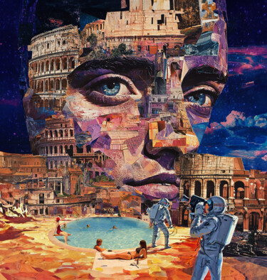 Digital Arts titled "ROME IS BURNING V2" by Pointless Pixels, Original Artwork, AI generated image Mounted on Wood Stretcher…