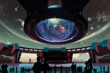 Digital Arts titled "Silent Running" by Pointless Pixels, Original Artwork, AI generated image Mounted on Wood Stretcher fra…